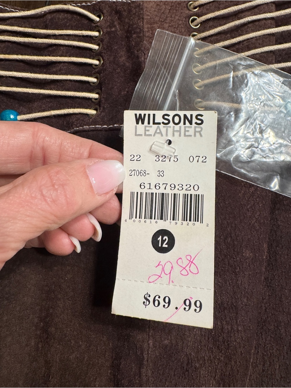 Vintage Y2K Wilsons Leather Maxima Brown Suede Lace Up Western Skirt Sz 12 Boho - Picture 15 of 15